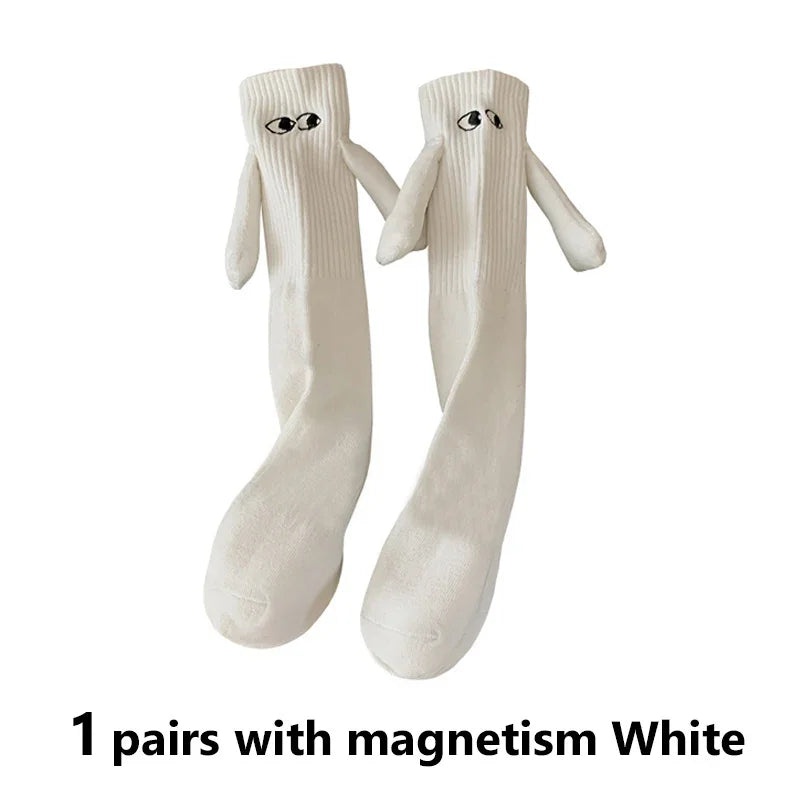 Harajuku Couple Cotton Sock 2 Pairs Magnetic Suction Hand In Hand Socks Black White Unisex Holding Hands Long Socks c a
