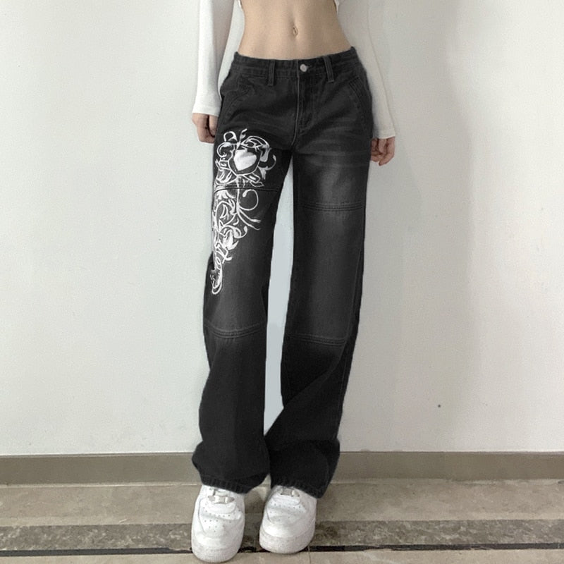 Harajuku Grunge Vintage Low Waisted Cargo Pants Y2K Aesthetics Indie Women's Jeans Pockets Korean Streetwear Retro Trousers B