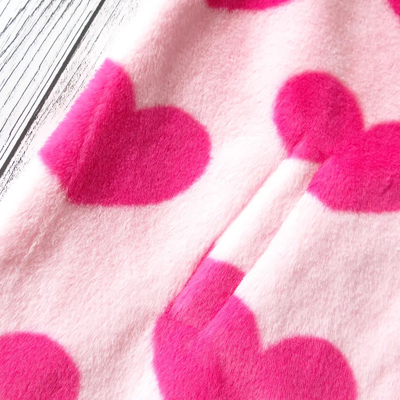 Harajuku Heart-shaped Print Plush Jacket Women Winter 2022 Korean Long Sleeve Hooded Coat Thick Warm Couple Streetwear Outerwear