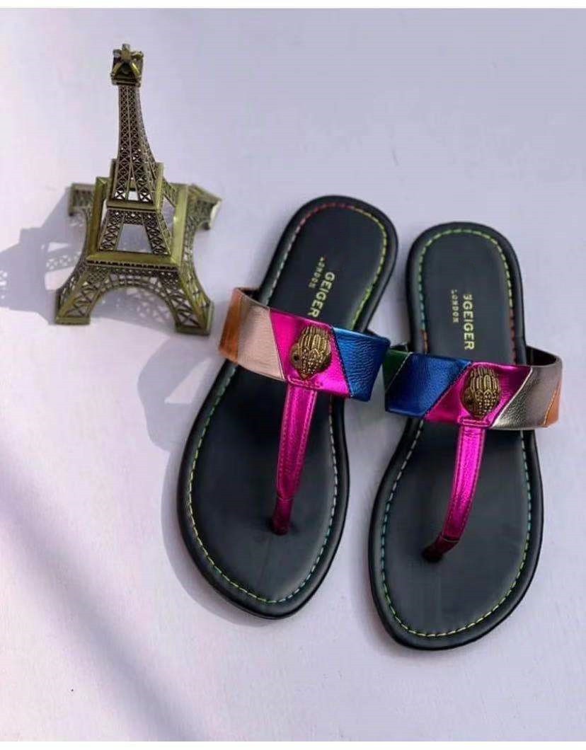 Hardware diamond buckle flip-flops 2024 women slides outdoor beach slipper females woman Large size ladies sandals Women's shoes multi