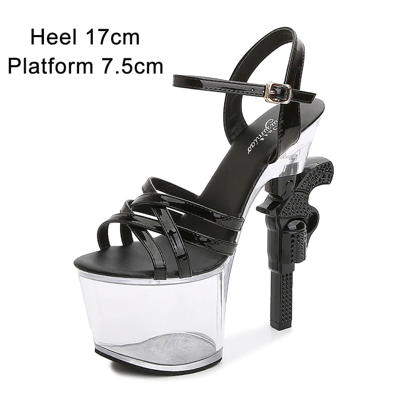 Fashion Super High Heels 17cm Women Shoes Platform Sandals Pistol Heel Red Wedding Shoes Female Model Show Sandal