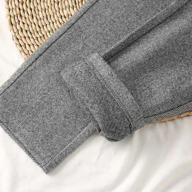 Woolen Pants Women's Harem Pencil Pants Autumn Winter High Waisted Casual Suit Pants Office Lady Women Trousers GRAY