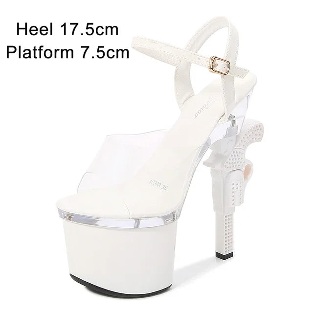 Fashion Super High Heels 17cm Women Shoes Platform Sandals Pistol Heel Red Wedding Shoes Female Model Show Sandal