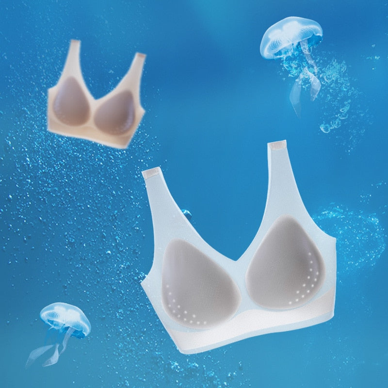 Sexy Ice Silk Bras Push Up Seamless Underwear Beauty Back Deep V Bralette Until Thin Lingerie