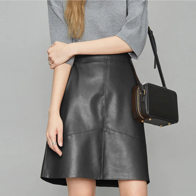 Autumn New Fashion Elegant Women Pu Leather Skirt Casual High Waist Mini Skirt Ladies A-Line Short Skirts Black Gray Green