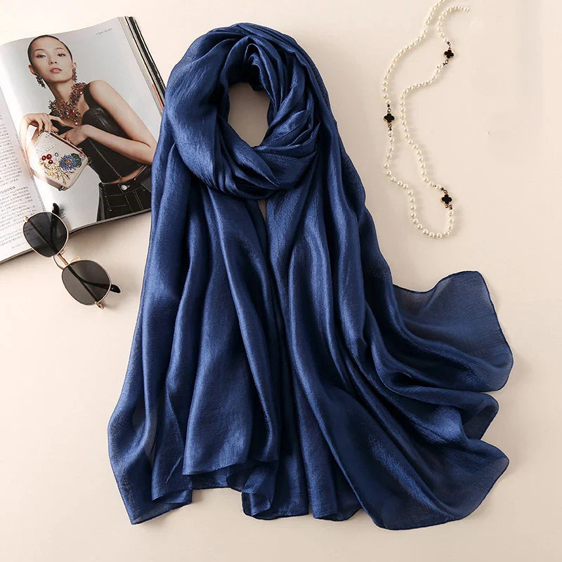 2023 Silk Scarves Women Luxury Brand Hijab Scarf Solid Foulard Femme Shawls Wraps Silk Bandana Head Scarf Hijab Beach Poncho Silk one 7