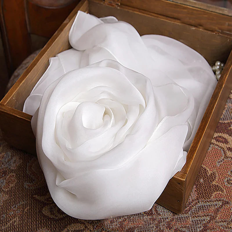 100% silk scarf Women White Solid Color Luxury Brand Pure Real silk Scarf Ladies silk Scarf female Autumn Winter Spring Summer