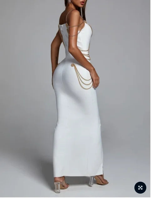 Black White Color Ladies HL Bandage Dress Strap Sexy Rayon Bodycon Long Dress Celebrity Fashion Red Carpet Dress High Quality