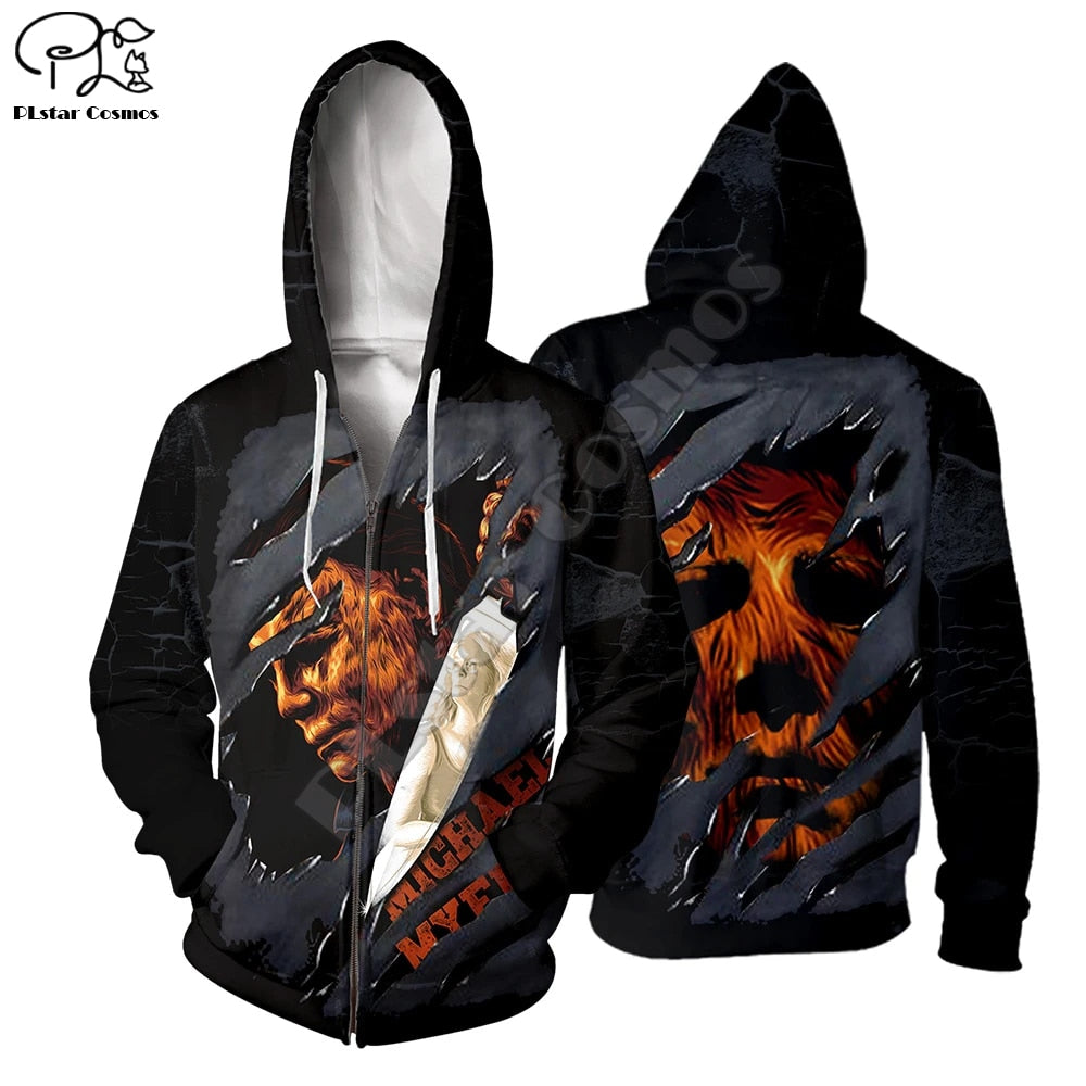 PLstar Cosmos Halloween Movie Michael Myers Horror Terror Men/Women 3Dprint Men's Hoodie Funny Pullover Harajuku Long Sleeve S11
