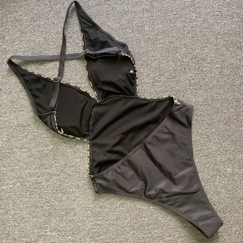 Beach Wear Swim Suit Sexy New Golden Print One Piece Swimsuit Swimwear - Bikini Deep-V Bathing Suits купальник женский