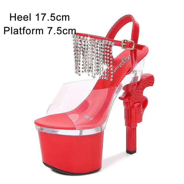 Fashion Super High Heels 17cm Women Shoes Platform Sandals Pistol Heel Red Wedding Shoes Female Model Show Sandal
