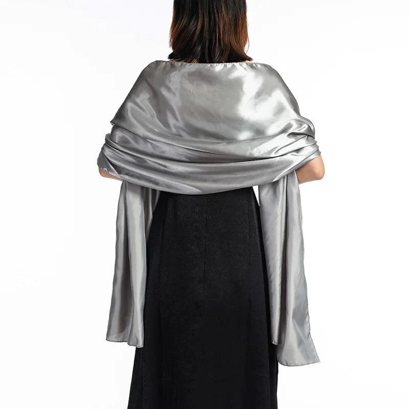 19 Colors Women Evening Wraps Shawls 240*70cm Satin Long Formal Wedding Party Ladies Bolero 2 Size Can Choose silver