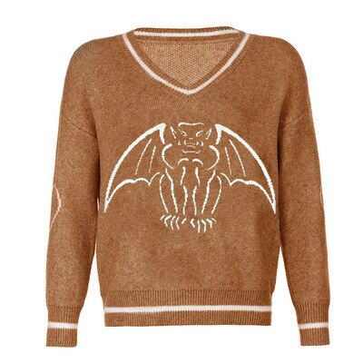 Y2K Oversized Sweater Pullover Ladies Casual Loose Printed Knitted Sweater Retro College Style Halloween Street Fall Winter 2021