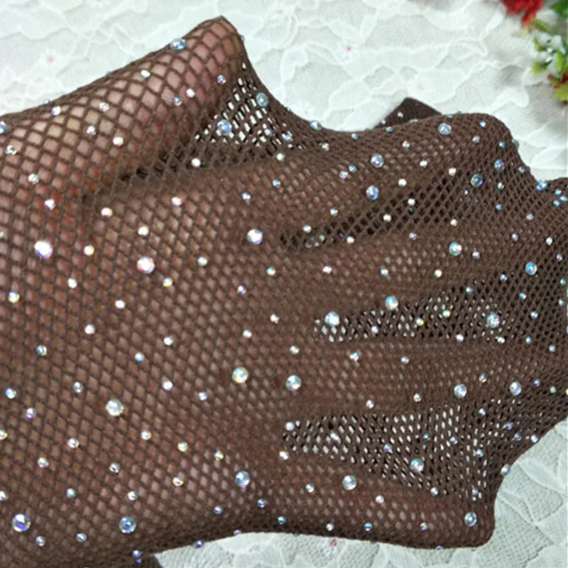 Sexy Glitter Small Mesh Thin Pantyhose Women Individuality Shiny Fishnet Tights Sell Well brown one size