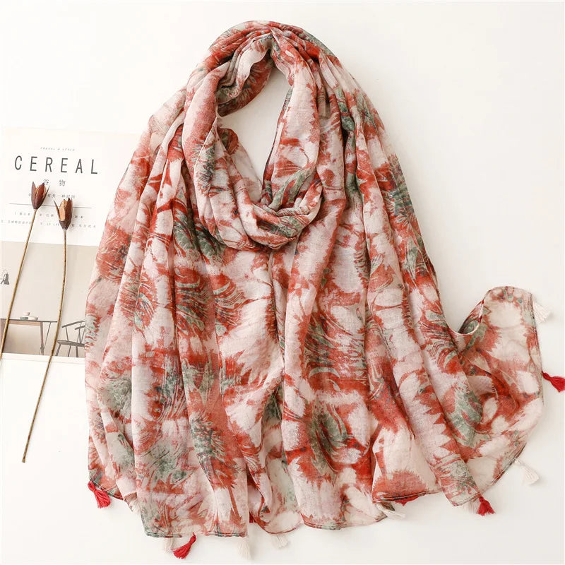 2023 Fashion Paisley Abstract Floral Tassel Viscose Shawl Scarf Lady Wrap Thin Pashmina Stole Muslim Hijab 180*90Cm