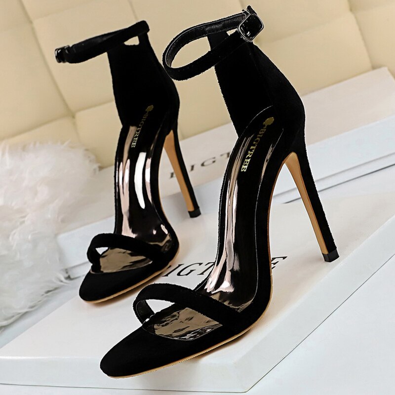 Shoes Summer Women Sandals Suede Hollow High Heels Stiletto Fashion Sandles Women Heels Ladies Shoes Women's Sandals Suedeblack10cm
