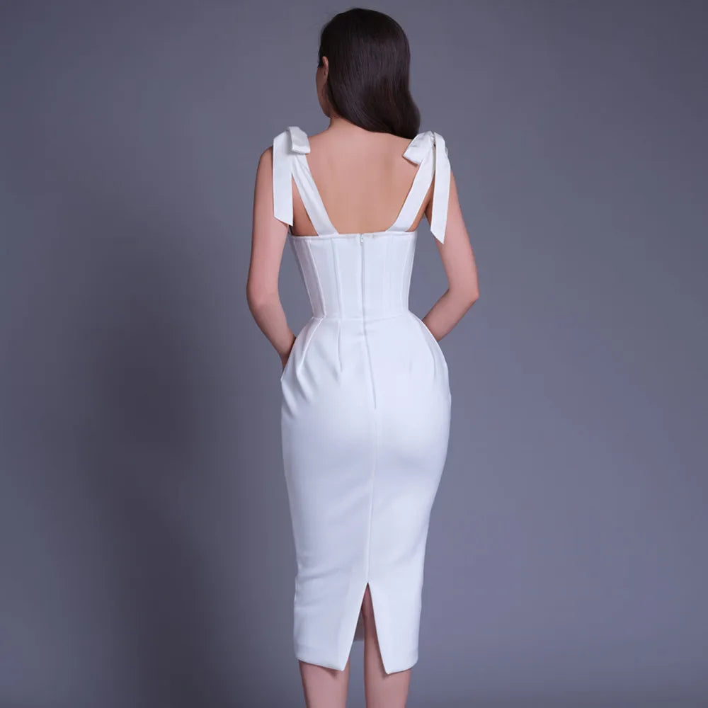 Pink White Color 2021 New Fashion Women's Sleeveless Sexy Bodycon Mid-calf Dress Evening Party Dress Birthday Celebrate Vestido
