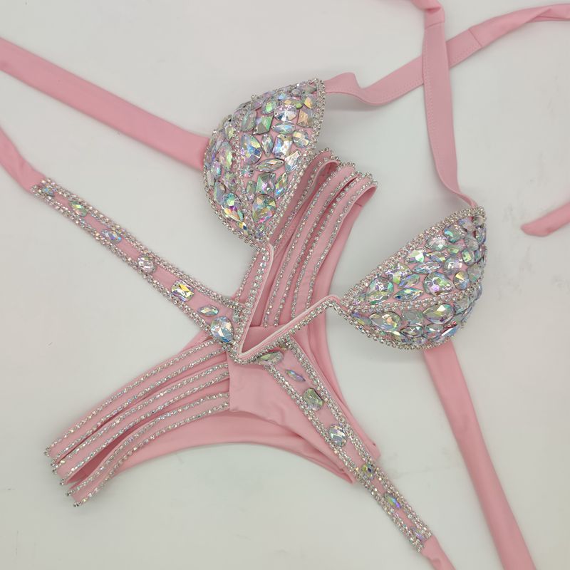 Sexy Women Bikin Luxury Rhinestone Split Swimwear Push Up Crystal Diamond Swimsuit Bandage Chain Bathing Suit
