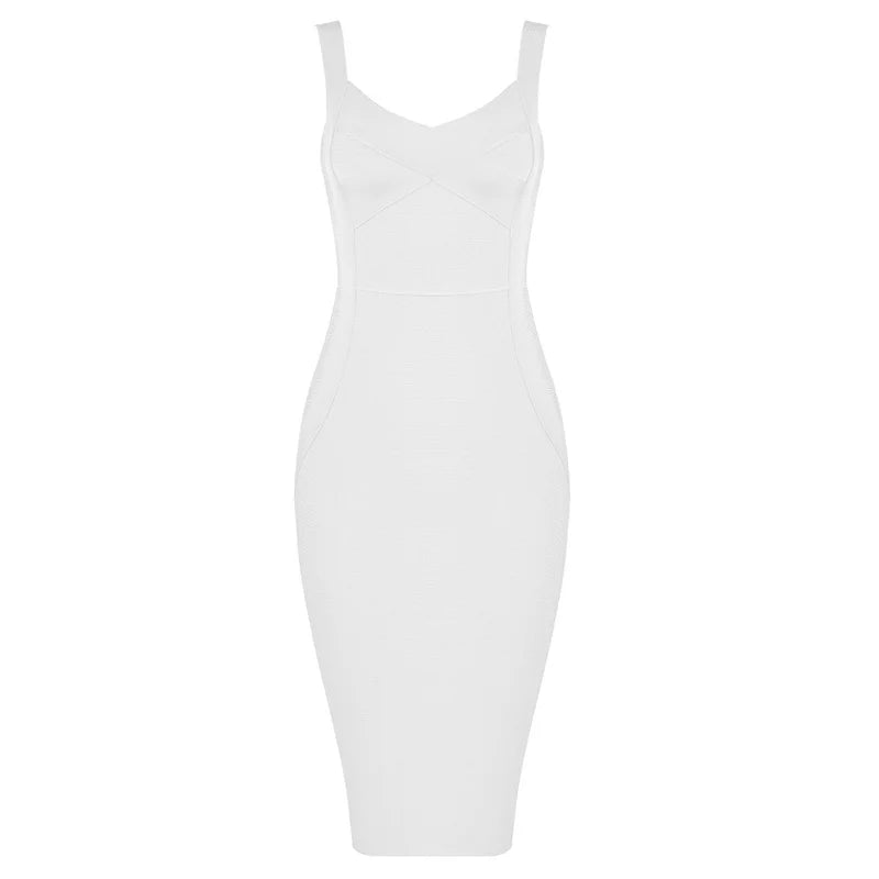 Women Sleeveless Rayon Bandage Dress Celebrity Elegant Green Purple Pink Bodycon Cocktail Party Dress Vestidos WHITE