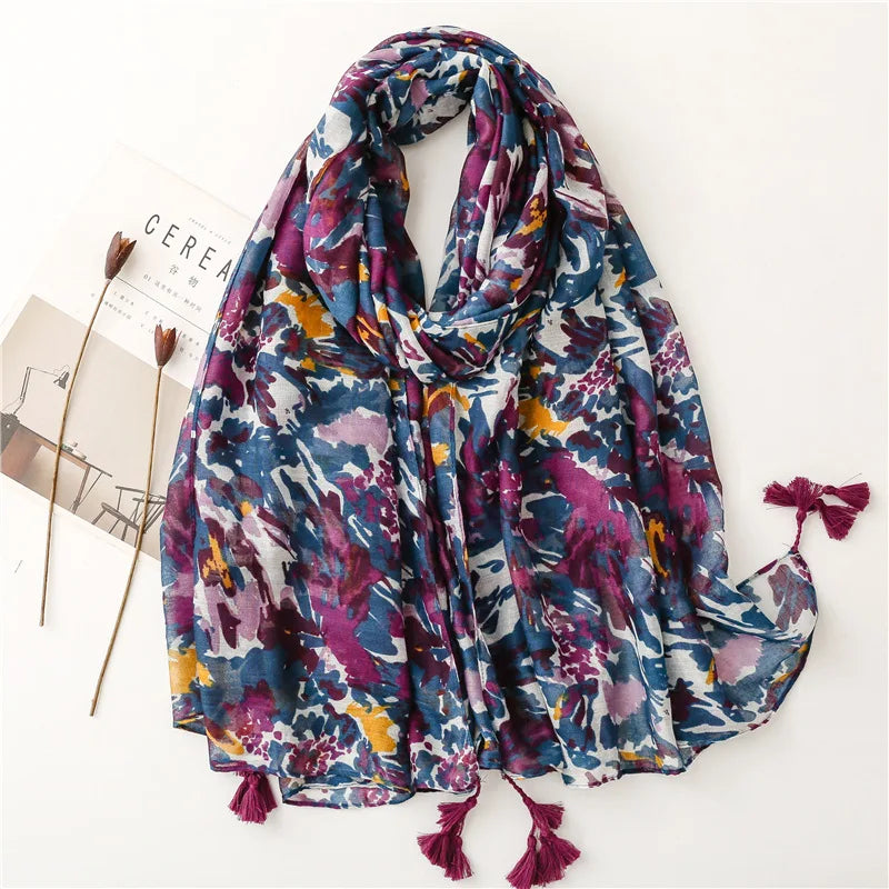 2023 Fashion Paisley Abstract Floral Tassel Viscose Shawl Scarf Lady Wrap Thin Pashmina Stole Muslim Hijab 180*90Cm 29