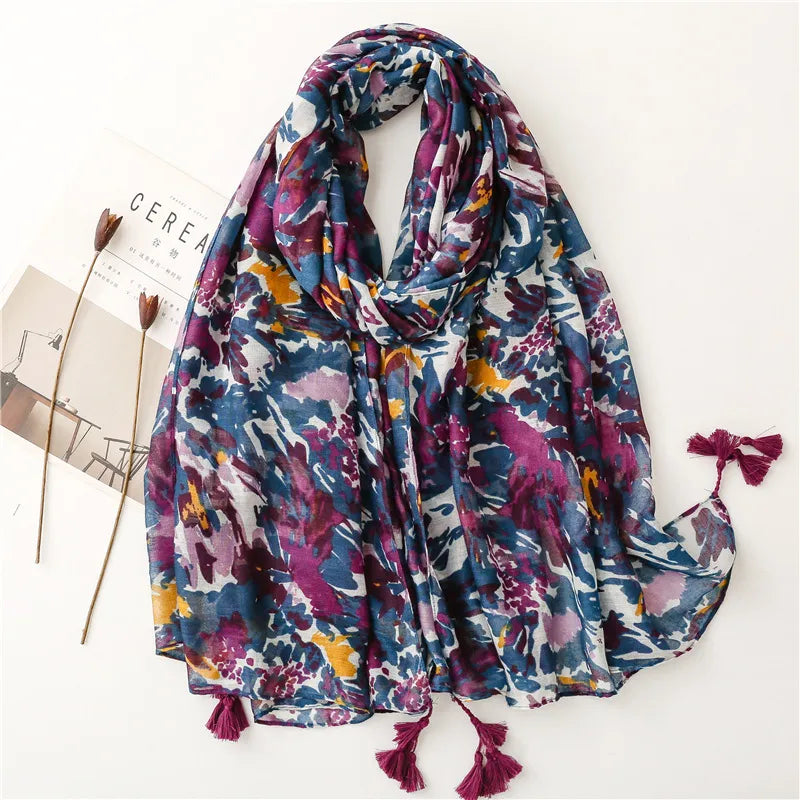 2023 Fashion Paisley Abstract Floral Tassel Viscose Shawl Scarf Lady Wrap Thin Pashmina Stole Muslim Hijab 180*90Cm