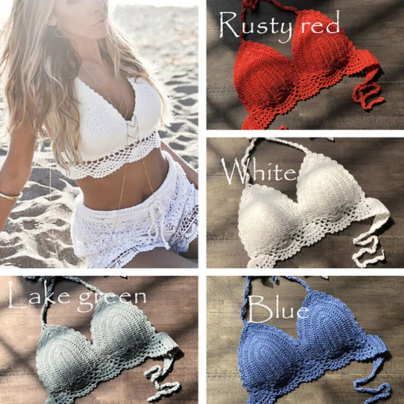 Micro Bikini 2020 Women Handmade Crochet Knit Swimwear Halter Patchwork Bathing Suit Swimsuit Biquini Thong Bikini traje de bano