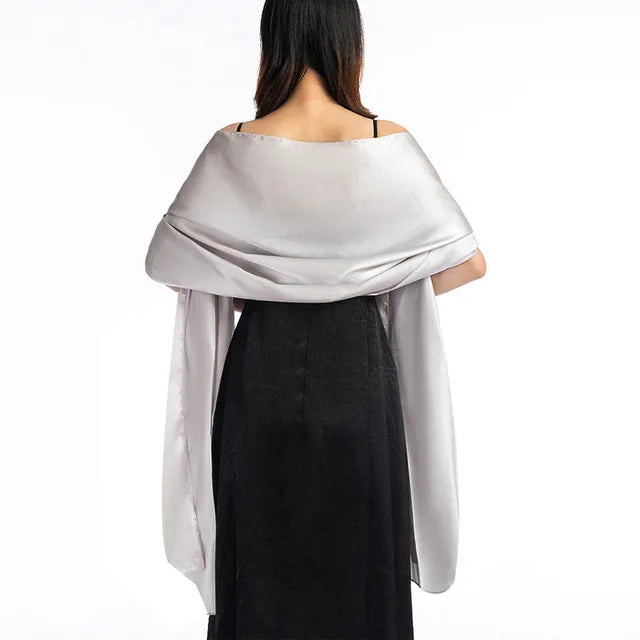 19 Colors Women Evening Wraps Shawls 240*70cm Satin Long Formal Wedding Party Ladies Bolero 2 Size Can Choose light silver