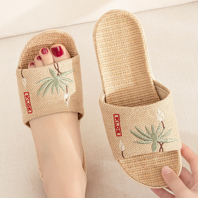 Suihyung Summer Flax Slippers Women Men Casual Linen Slides Multi-Style Non-Slip EVA Home Flip Flops Indoor Shoes Female Sandals