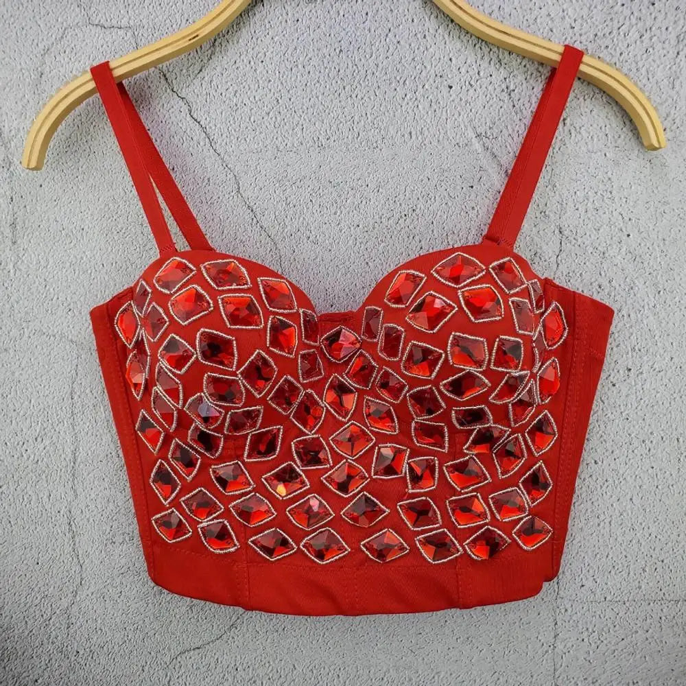 Red Mantual Beading Two Pieces Set Rayon Bandage Elegant Club Party Dress