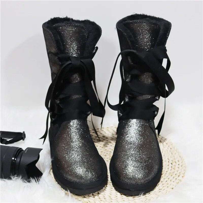 Waterproof High Boots Lace Up 2024 Woman Winter Snow Boots Women's Shoes Thick Plush Genuine Leather Winter Women's Snow Boots
