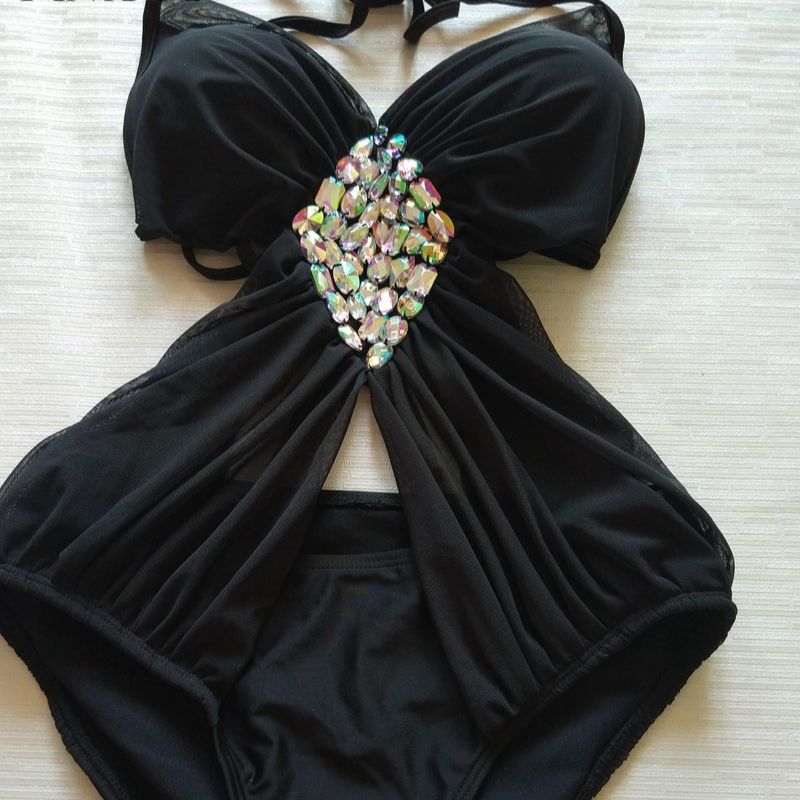 Rhinestone One Piece Push Up Swimwear Luxury Diamond Women White Swimsuit Black Sexy Girls Bathing Suit