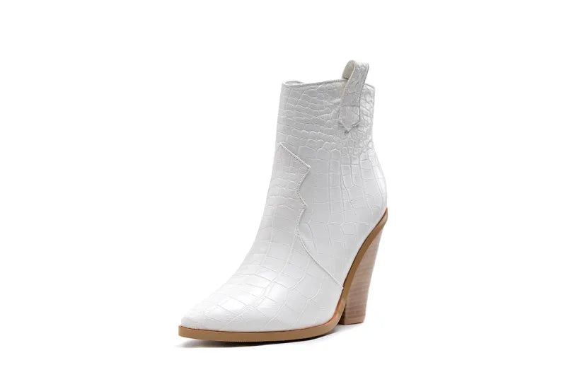 MStacchi Gold Snake Print Ankle Boots For Women Wedge High Heels Boots Woman Runway Design Chunky Heels Botas Mujer Western boot white