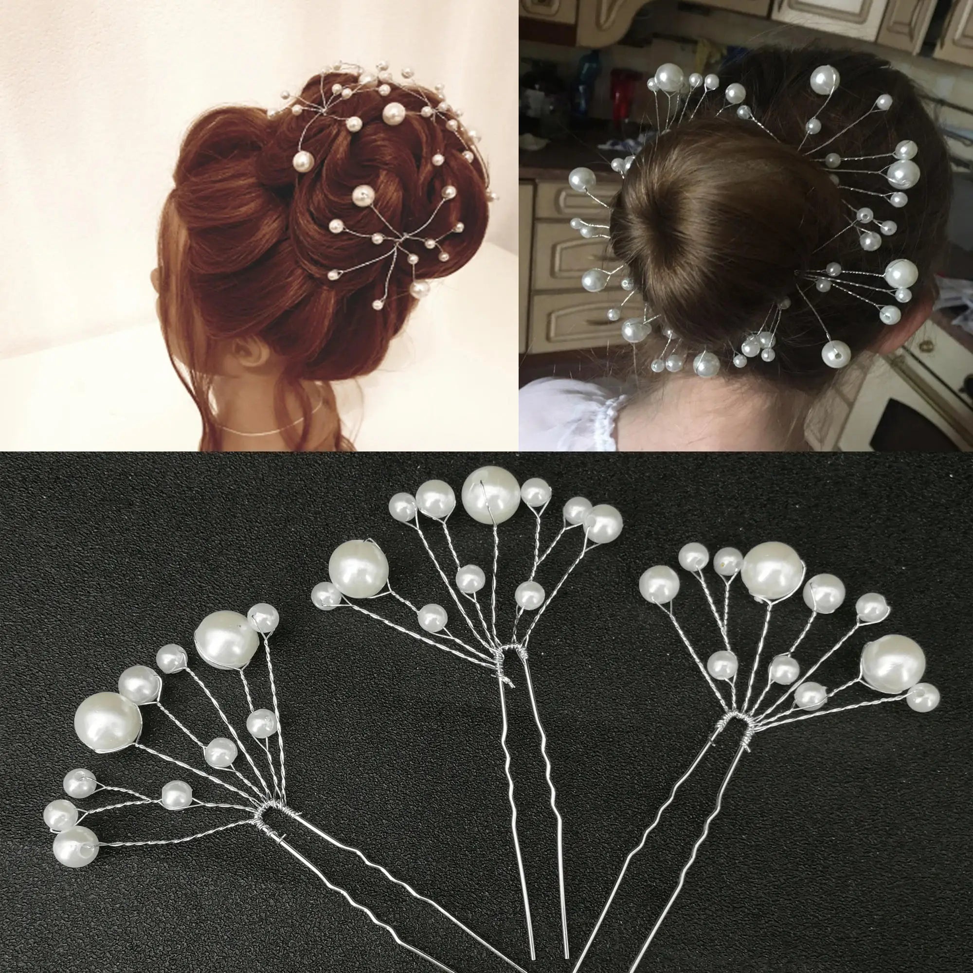 Women U-shaped Pin Metal Barrette Clip Hairpins Simulated Pearl Bridal Tiara Hair Accessories Wedding Hairstyle Design Tools 3pcs wired pearl