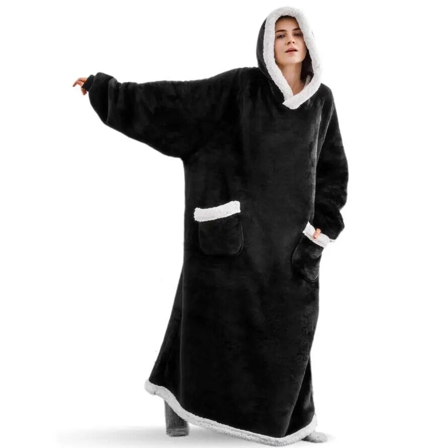 Super Long Flannel Blanket with Sleeves Winter Hoodies Sweatshirt Women Men Pullover Fleece Giant TV Blanket Oversized WF032