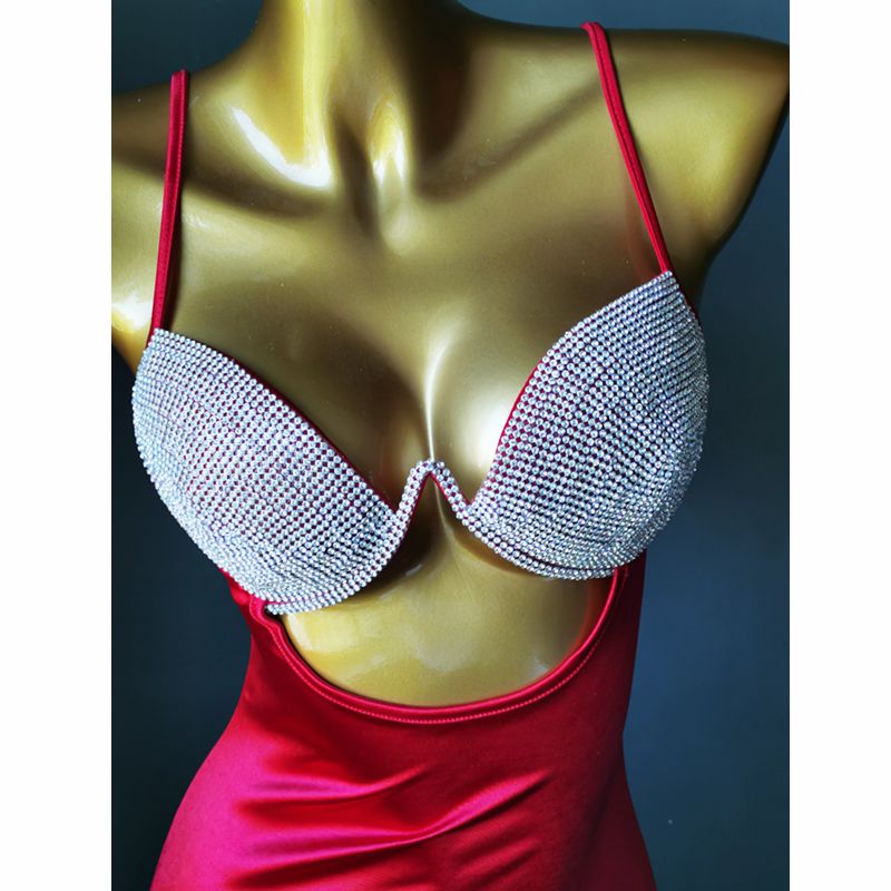 Robe Push Up Sexy pour femmes, jupe à bretelles en strass faite à la main, robe de soirée élégante et Slim