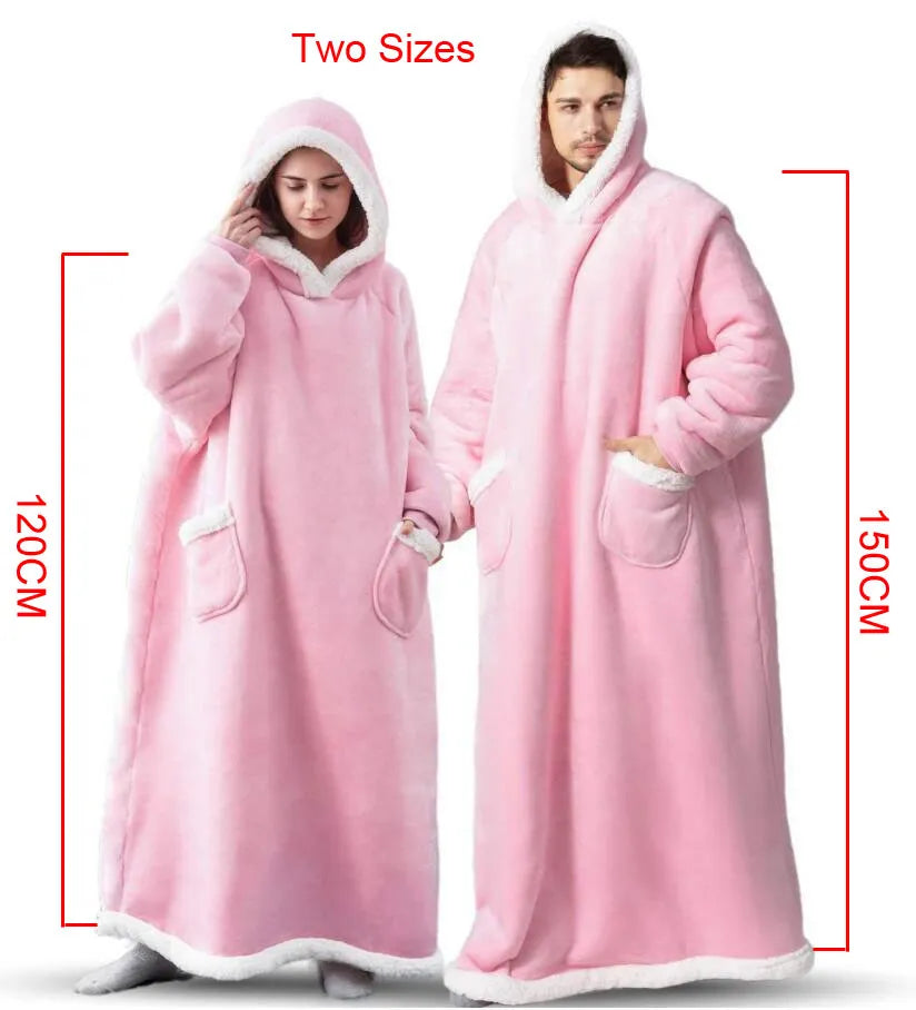 Super Long Flannel Blanket with Sleeves Winter Hoodies Sweatshirt Women Men Pullover Fleece Giant TV Blanket Oversized WF032