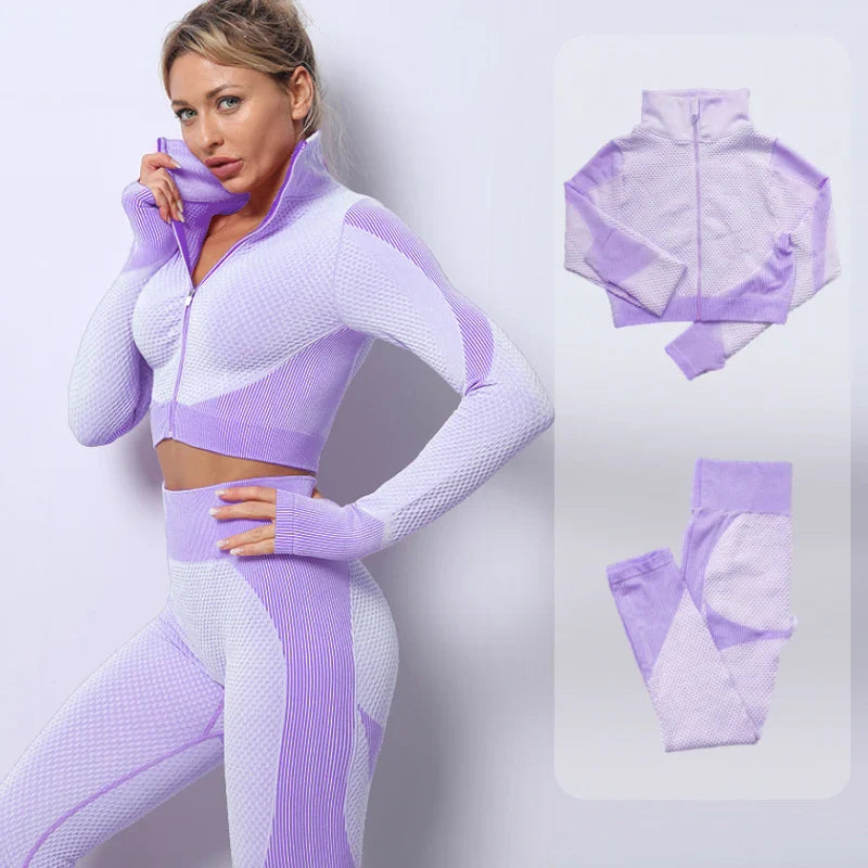 Seamless Women Yoga Sets Female Sport Gym Suits Wear Running Clothes Women Fitness Sport Yoga Suit Long Sleeve Yoga Clothing