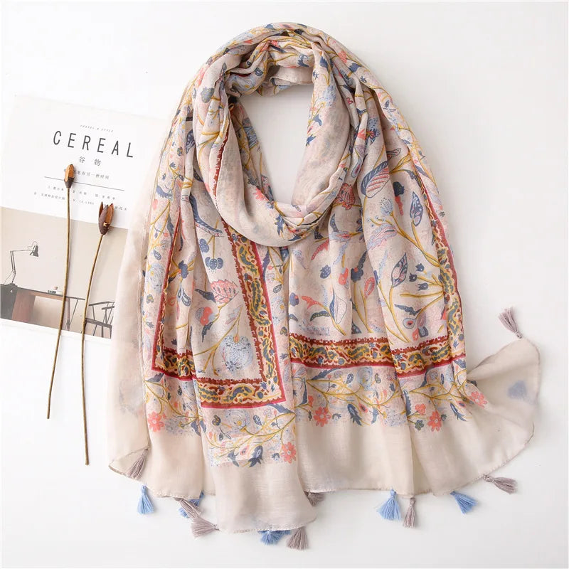 2023 Fashion Paisley Abstract Floral Tassel Viscose Shawl Scarf Lady Wrap Thin Pashmina Stole Muslim Hijab 180*90Cm 50