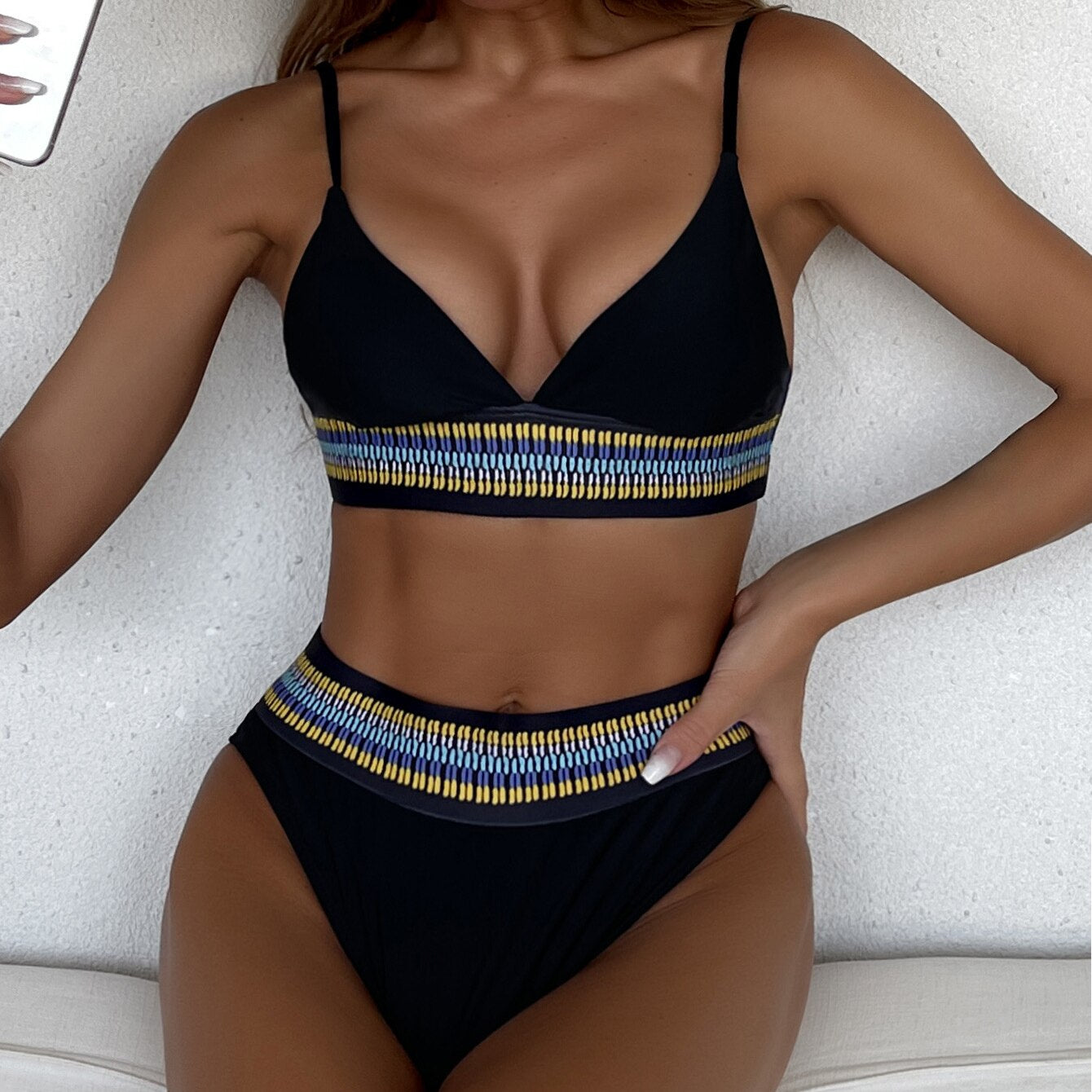 RUUHEE 2024 Bikini Swimwear Swimsuit Women Solid Bathing Suit Green Neno Bikini Set With Pad Female High Waist Beachwear Biquini B4758BK