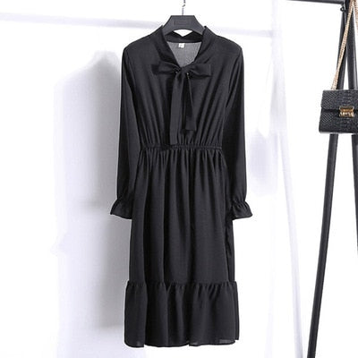 Robe chemise en mousseline de soie, grande taille, vêtements pour femmes, manches longues, nœud rouge, Floral, soirée en Club, automne hiver
