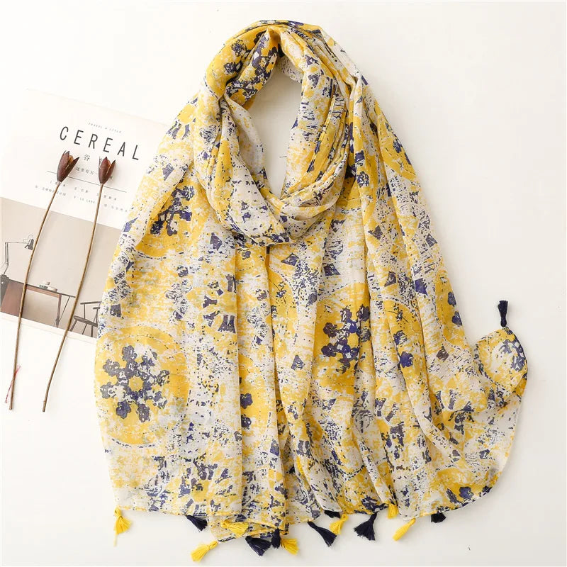 2023 Fashion Paisley Abstract Floral Tassel Viscose Shawl Scarf Lady Wrap Thin Pashmina Stole Muslim Hijab 180*90Cm 60