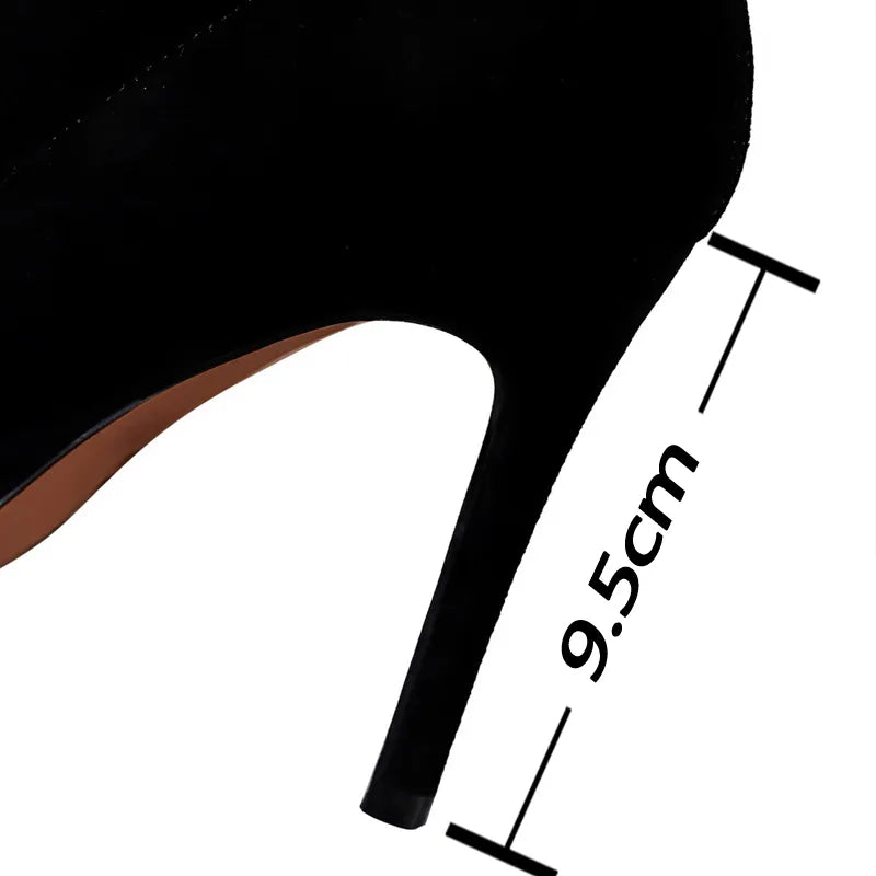 靴スエードセクシーな膝上ブーツ黒豪華な暖かい女性の冬のブーツ薄型ハイヒールブーツロングブーツプラスサイズ 42 43