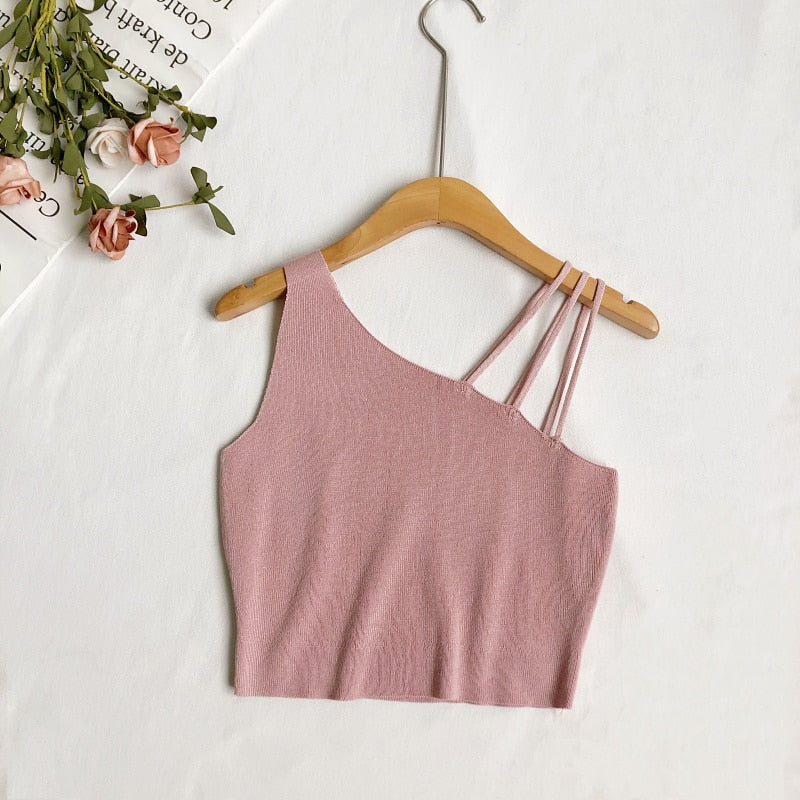 Heiar Women Plain Sexy Crop Tops Knitted Halter Tops Y2K Camisoles Off Shoulder Tube Tops Cute Candy Tops For Women 2024 Summer PINK One Size