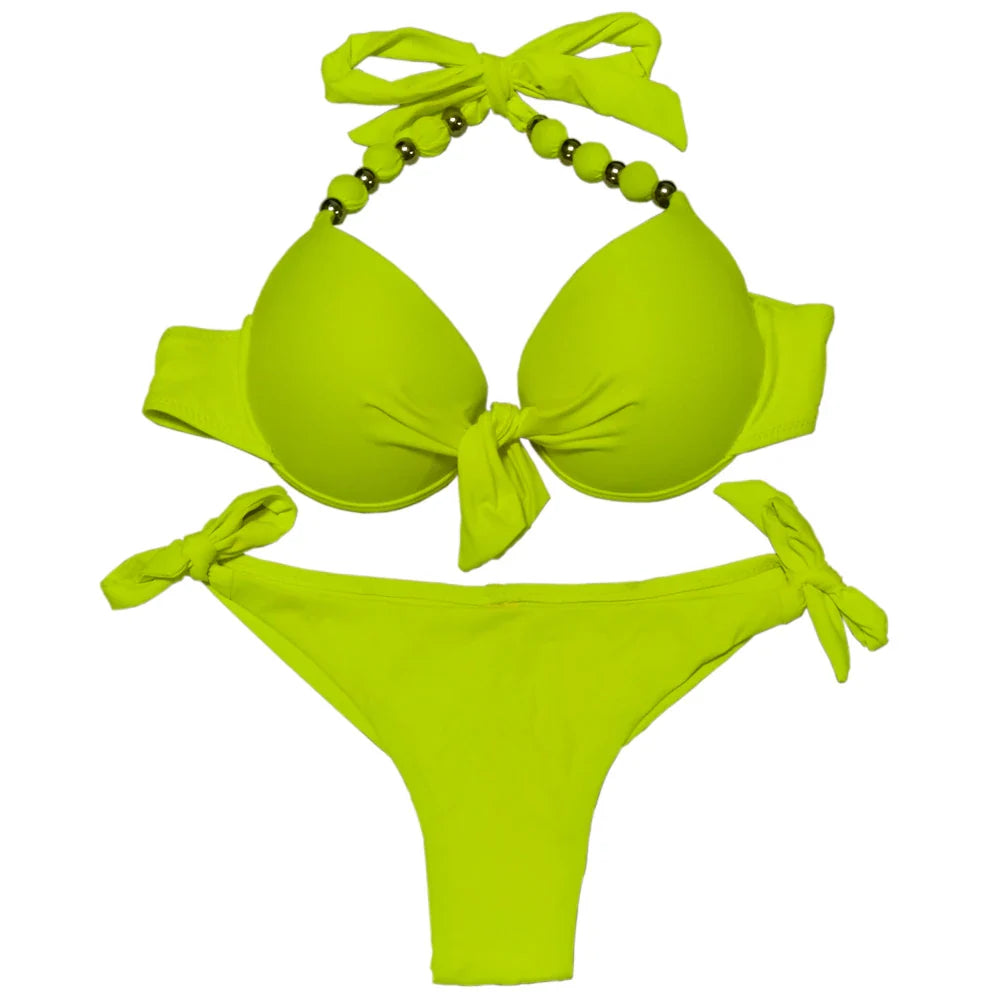 EONAR Push Up Bikini Women Bandage Swimsuits Brazilian Cut Bottom Bikini Set Bathing Suits maillot de bain femme Swimwear Yellow