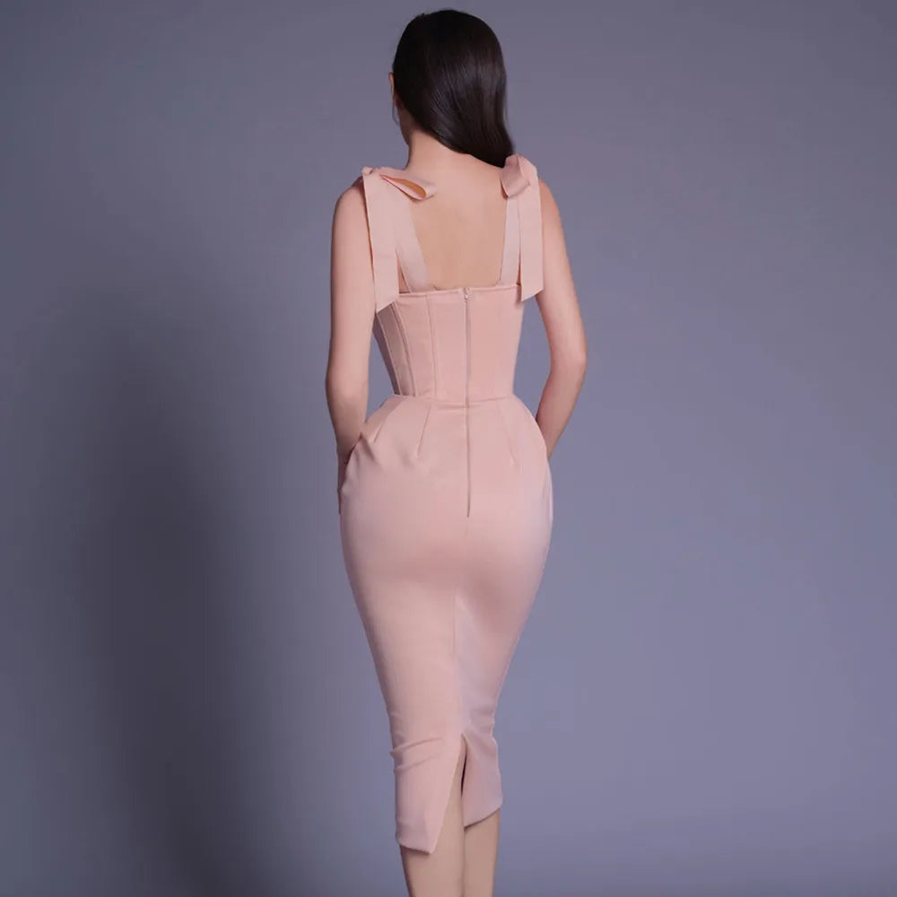 Pink White Color 2021 New Fashion Women's Sleeveless Sexy Bodycon Mid-calf Dress Evening Party Dress Birthday Celebrate Vestido