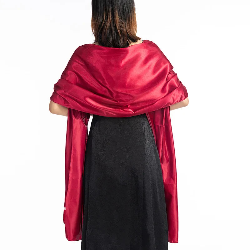 19 Colors Women Evening Wraps Shawls 240*70cm Satin Long Formal Wedding Party Ladies Bolero 2 Size Can Choose wine red