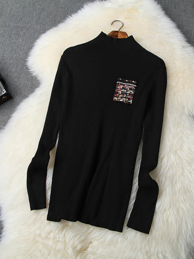 Women's Fashion Autumn Winter 2 Piece Dress Set Female Party Outfits Black Sweater Top and Long Tweed Woolen Skirt Suit Twinset