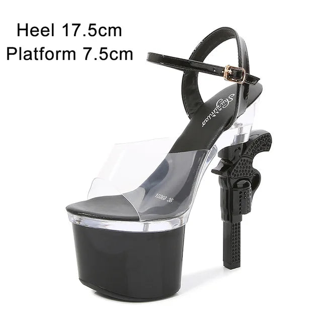 Fashion Super High Heels 17cm Women Shoes Platform Sandals Pistol Heel Red Wedding Shoes Female Model Show Sandal