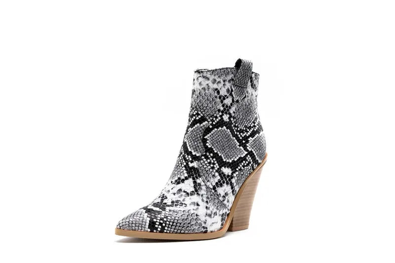 MStacchi Gold Snake Print Ankle Boots For Women Wedge High Heels Boots Woman Runway Design Chunky Heels Botas Mujer Western boot gray