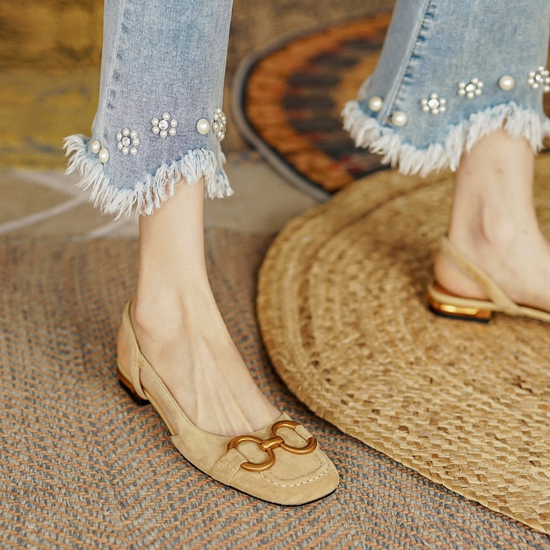 Women's Sandals Elegant Office Ladies Shoes and Sandals Women Casual Shoes Square Heel Sandals Slip On Woman Flats